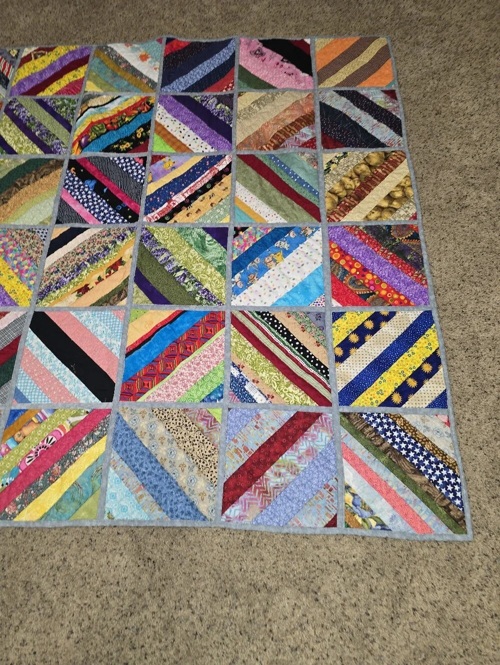 Scrappy String Quilt Lap Quilt Modern Machine Quilted Wall Hanging